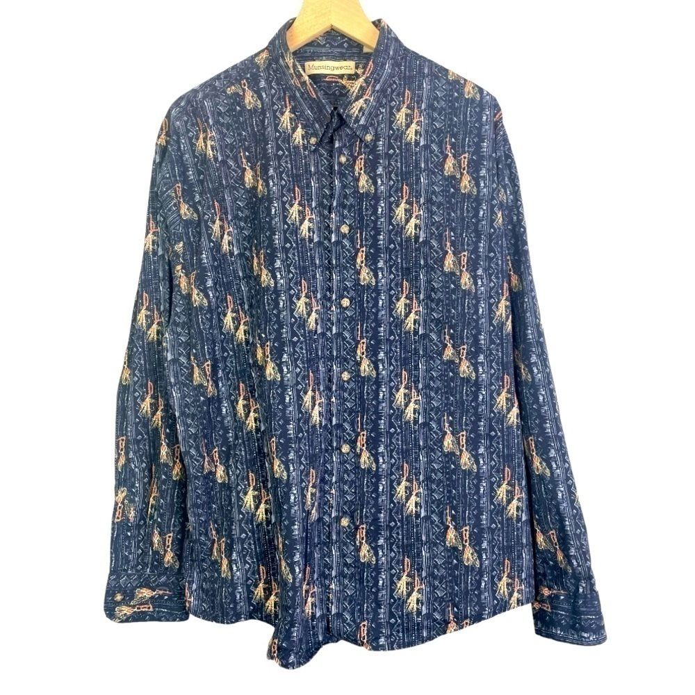 Munsingwear Men’s Long Sleeve Fishing Lure Print Button Shirt